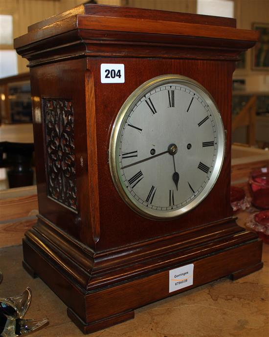 Late Victorian walnut cased eight day mantel clock